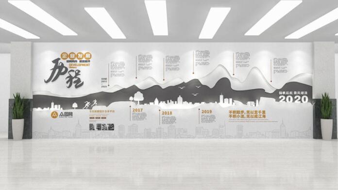 企業(yè)文化宣傳墻效果圖(圖3) 簡(jiǎn)約黑白創(chuàng)意生活公司發(fā)展歷程企業(yè)宣傳墻